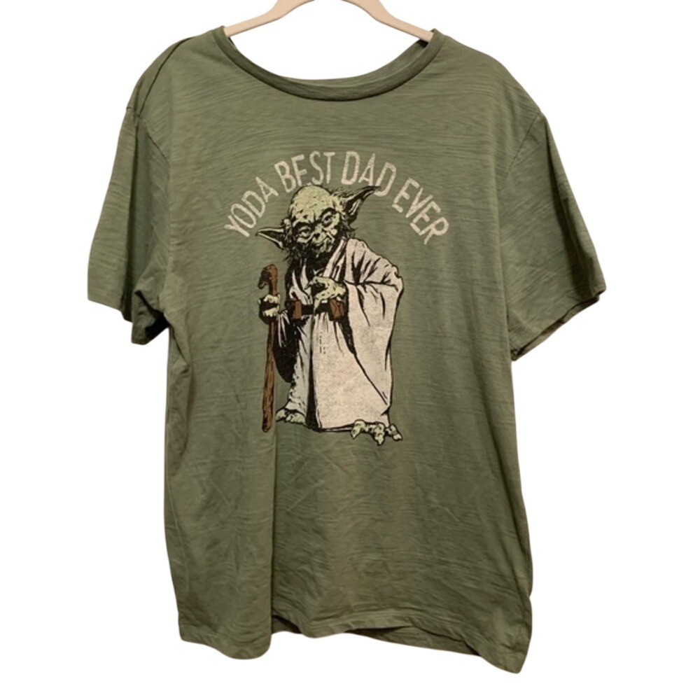 Star Wars Yoda Best Dad Ever T-Shirt Men's 2XL Olive Green Graphic Tee Holiday‎